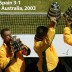Australian Davis Cup team celebrating win over Spain in 2003. GETTY IMAGES