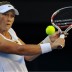 Sam Stosur plays a backhand in her second round win at Australian Open 2011.