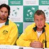 Pat Rafter (left) and Lleyton Hewitt speak to the media. GETTY IMAGES