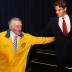 Ken Rosewall and Roger Federer together at the team dinner. GETTY IMAGES