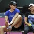 Sam Stosur (left) and Casey Dellacqua take a break from training. (freshfocus)