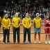 The Australians take part in the opening ceremony on day 1 of the tie in Fribourg. FRESHFOCUS