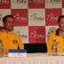David Taylor (L) and Sam Stosur share a light moment at the media conference; Tennis Australia
