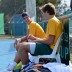 Thanasi Kokkinakis (L) and Daniel Guccione in doubles action at the Junior Davis Cup Asia/Oceania qualifying competition in Bendigo; Bill Conroy