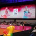 The giant screen at Porsche Arena signals the upcoming match, watched diligently my Australia's inflatable kangaroo mascot; Tennis Australia