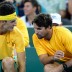 Bernard Tomic consults Pat Rafter during his singles match at the Davis Cup tie in Brisbane between Australia and Korea: Getty Images 