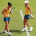 Jarmila Gajdosova (L) and Anastasia Rodionova were the first in action for Australia in the opening round of the women's doubles at London 2012, but went down in straight sets to No.6 seeds Ekaterina Makarova and Elena Vesnina of Russia; Getty Images