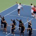 NEW YORK, NY - AUGUST 25:  Novak Djokovic, Mardy Fish and Missy Franklin participate in the Stadium Show during Arthur Ashe Kids' Day prior to the start of the 2012 U.S. Open at the USTA Billie Jean King National Tennis Center on August 25, 2012 in the Flushing neighborhood, of the Queens borough of New York City.  (Photo by Alex Trautwig/Getty Images)