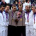 (L-R) Silver medallists Jo-Wilfried Tsonga and Michael Llodra of France, gold medallists Mike Bryan and Bob Bryan of the United States and bronze medallists Julien Benneteau and Richard Gasquet of France pose on the podium during the men's doubles medal ceremony at the London 2012 Olympic Games; Getty Images