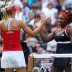 Serena Williams (R) of the United States shakes hands with Maria Sharapova (L) of Russia after defeating Sharapova 6-0 6-1 in the women's singles gold medal match at London 2012; Getty Images