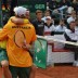 Game, set and match. Lleyton Hewitt and Chris Guccione celebrate the winning point. TENNIS AUSTRALIA