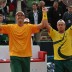 Chris Guccione (left) and Lleyton Hewitt take a bow after winning the doubles rubber. TENNIS AUSTRALIA