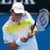 James Duckworth of Australia plays a backhand in his second round match against Blaz Kavcic of Slovenia during day four of the 2013 Australian Open at Melbourne Park on January 17, 2013 in Melbourne, Australia; Getty Images