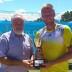 Mildura Grand International champion Sam Groth (R) is presented with the winner's trophy by Mildura Mayor Glenn Milne; Tennis Australia