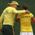 Australian Fed Cup captain Alicia Molik (L) congratulates Ash Barty on defeating Stefanie Voegele, her first Fed Cup win and which came in her singles debut for Australia; Getty Images