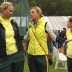 Australian Fed Cup captain Alicia Molik (L) speaks to coach Nicole Bradtke (C) as Sam Stosur looks on during Day 2 of the Fed Cup World Group Play-Offs between Switzerland and Australia at Tennis Club Chiasso, Switzerland; Getty Images