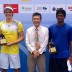 Ben Mitchell (L) poses with his winning trophy and defeated opponent Karunuday Singh of India after capturing the ITF Futures title in Bangkok, Thailand; Tennis Australia