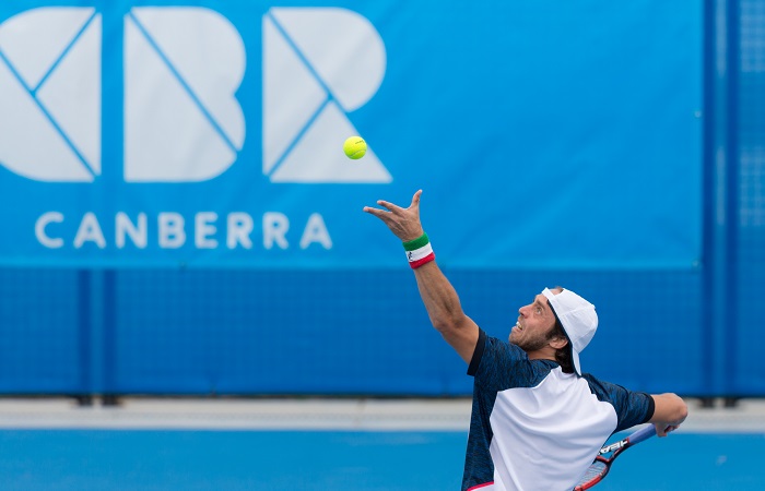 Paolo Lorenzi (ITA) [1] - Action from the Men's Singles Final of the Canberra $75K ATP Challenger held at the Canberra Tennis Centre on Saturday 16 January 2016. Paolo Lorenzi (ITA) [1] defeated Ivan Dodig (CRO) [5] 6-2 6-4. Photo by Ben Southall. #CBRATPChallenger
