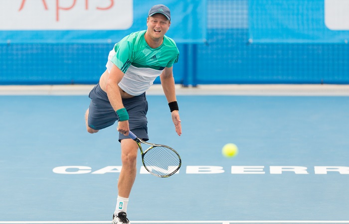 GREG JONES (AUS) in action during day two of qualifying at the Apis Canberra International. Match was played at the Canberra Tennis Centre in Lyneham, Canberra, ACT on Sunday 30 October 2016. Photo by: Ben Southall.