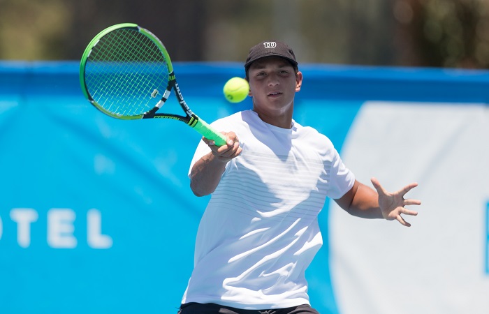 Jamieson NATHAN (AUS) in action during Men's Qualifying on Day one of the East Hotel Canberra Challenger 2018 #EastCBRCH. Match was played at Canberra Tennis Centre in Lyneham, Canberra, ACT on Saturday 6 January 2018. Photo: Ben Southall. #Tennis #Canberra