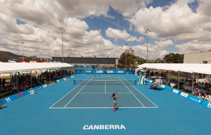 Destanee Aiava (AUS) in action during the Women's Singles final on Day nine of the Apis Canberra International #ApisCBRINTL. Match was played at Canberra Tennis Centre in Lyneham, Canberra, ACT, Australia on Sunday 5 November 2017. Photo: Ben Southall. #Tennis #Canberra