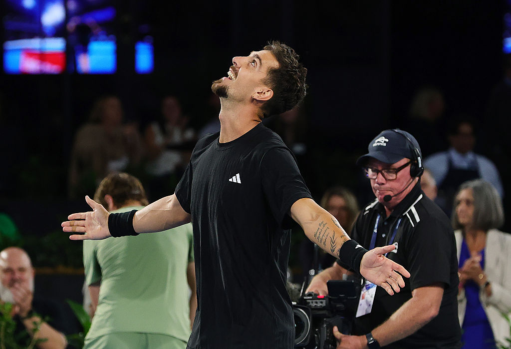 ADELAIDE, AUSTRALIA - JANUARY 12: Thanasi Kokkinakis of Australia celebrates defeating Sebastian Korda of the USA during day one of the 2026 Adelaide International at Memorial Drive on January 12, 2026 in Adelaide, Australia. (Photo by Sarah Reed/Getty Images)
