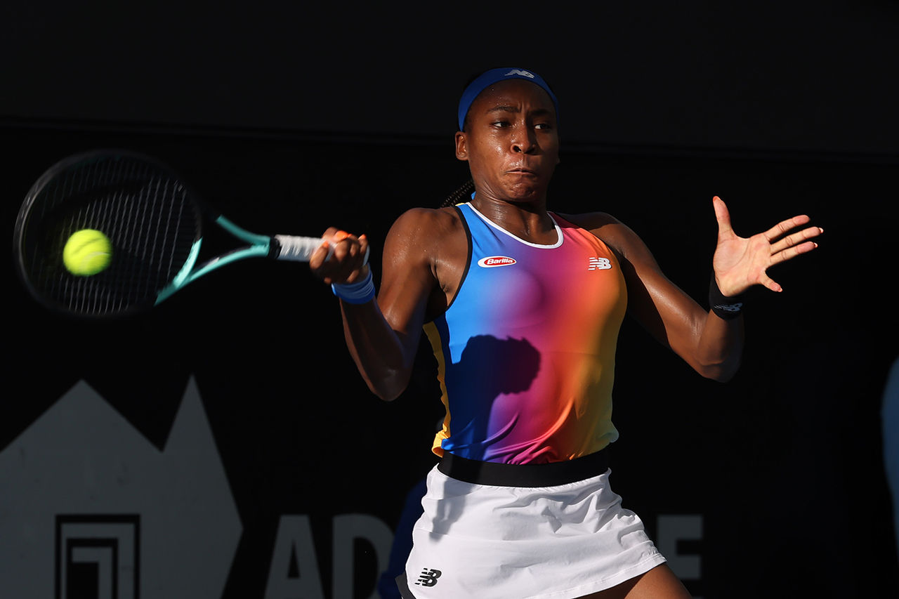 Cori GAUFF (USA) on day 3 of the 2022 Adelaide International 2 at Memorial Drive in Adelaide on Wednesday, January 12, 2022. MANDATORY PHOTO CREDIT David Mariuz/TENNIS AUSTRALIA