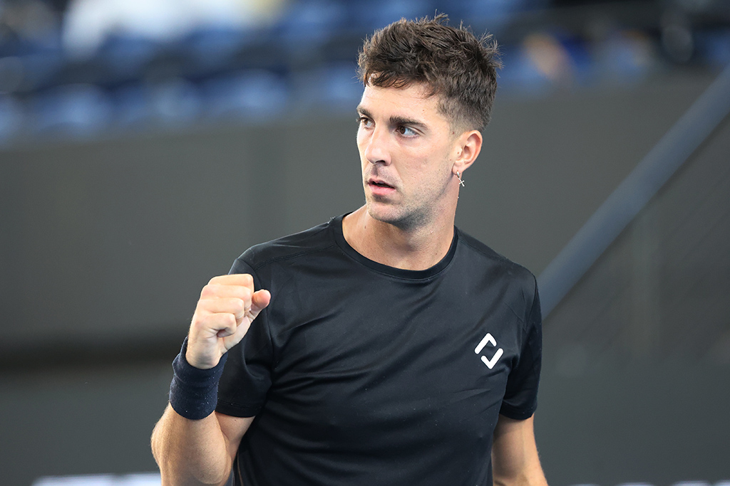 Thanasi Kokkinakis of Australia reacts on day 2 of the 2022 Adelaide International at Memorial Drive in Adelaide on Tuesday, January 4, 2022. MANDATORY PHOTO CREDIT David Mariuz/TENNIS AUSTRALIA