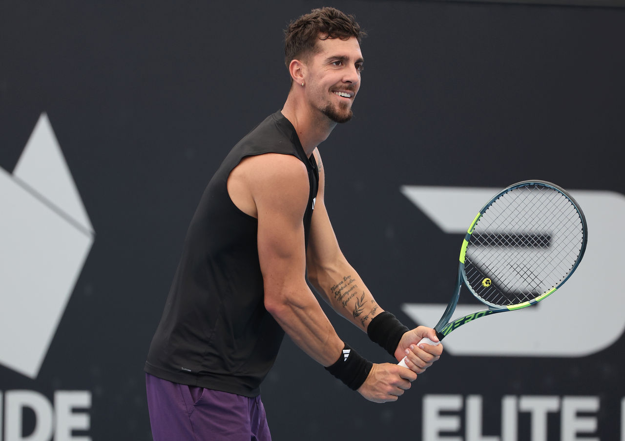 January 9: Thanasi Kokkinakis (AUS) during a practice session before the Adelaide International at The Drive on Friday, January 9, 2026. Photo by TENNIS AUSTRALIA/ David Mariuz