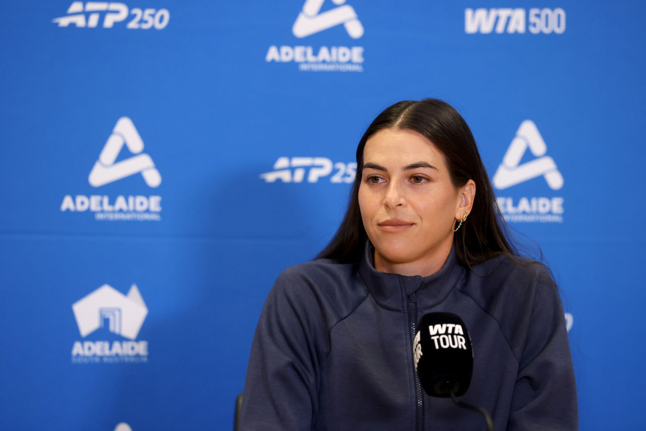 January 12: Ajla Tomljanovic (AUS) speaking at a media conference during the Adelaide International at The Drive on Monday, January 12, 2026. Photo by TENNIS AUSTRALIA/ KELLY BARNES