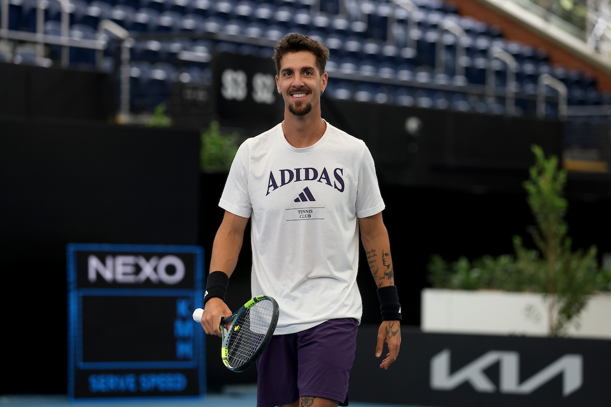 January 10: Thanasi Kokkinakis (AUS) during practise before the Adelaide International at The Drive on Saturday, January 10, 2026. Photo by TENNIS AUSTRALIA/ KELLY BARNES