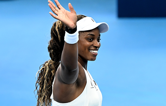 BRISBANE, AUSTRALIA - DECEMBER 31: Sloane Stephens of the USA celebrates victory after her match against Katerina Siniakova of the Czech Republic during day one of the  2024 Brisbane International at Queensland Tennis Centre on December 31, 2023 in Brisbane, Australia. (Photo by Bradley Kanaris/Getty Images)