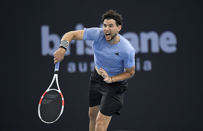 December 30: Dominic Thiem (AUT) plays James McCabe (AUS) on Show Court 2 during Qualifying for the 2024 Brisbane International, on Saturday, December 30, 2023. Photo by TENNIS AUSTRALIA/ SCOTT DAVIS