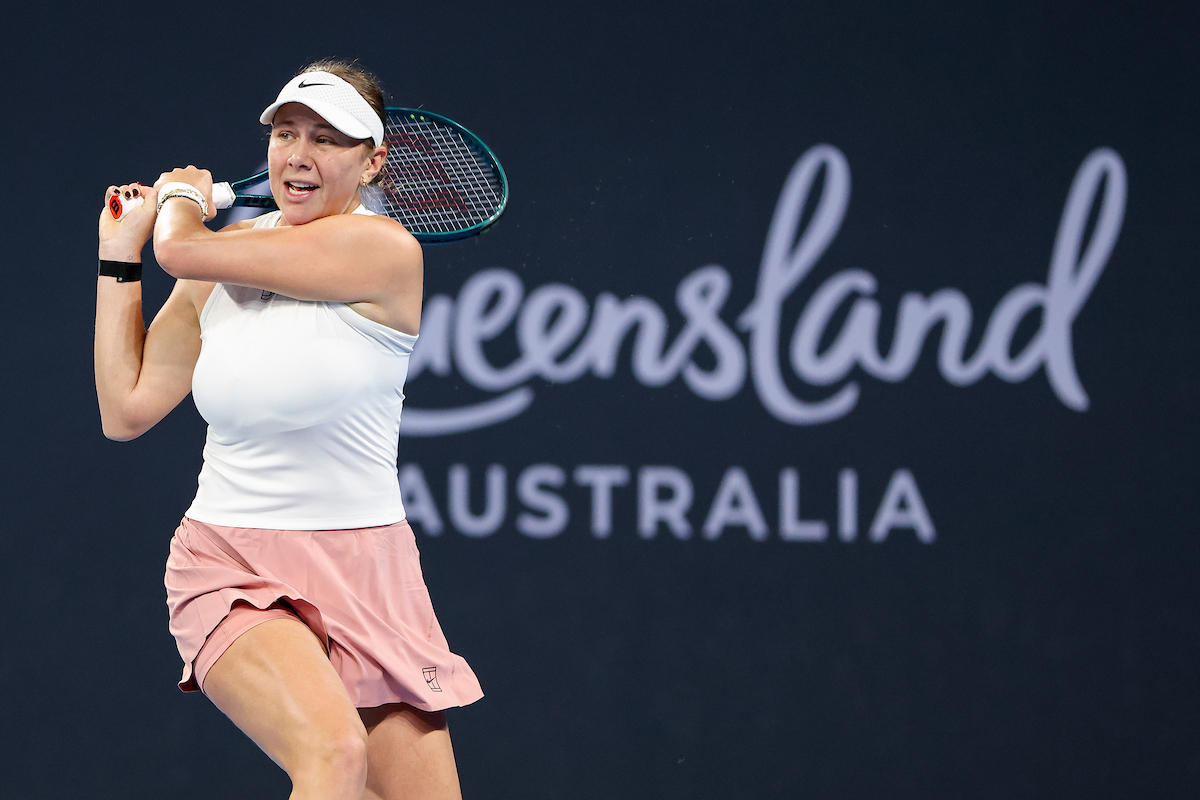 January 7: Amanda Anisimova (USA) on Pat Rafter Arena during the Brisbane International at Queensland Tennis Centre Wednesday, January 7, 2026. Photo by TENNIS AUSTRALIA/ DYLAN PARKER