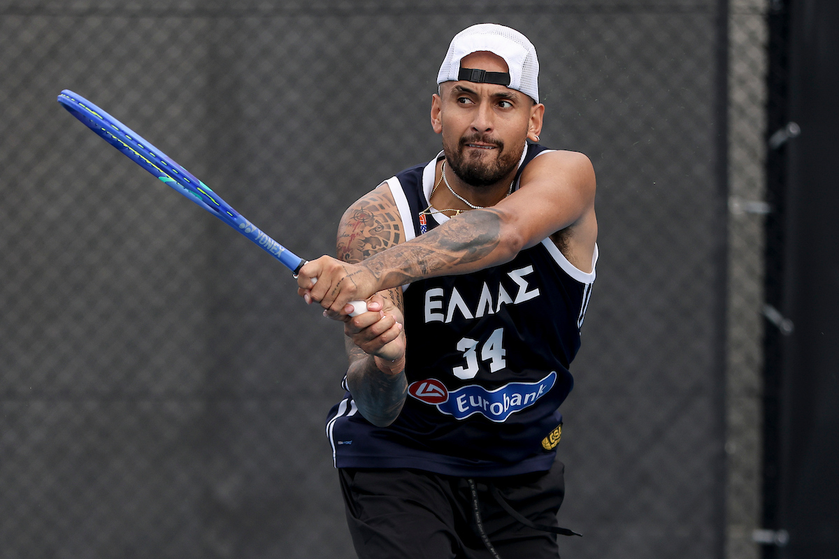 January 2: Nick Kyrgios (AUS) training prior to the Brisbane International at Pat Rafter Arena Friday, January 2, 2026. Photo by TENNIS AUSTRALIA/ DYLAN PARKER