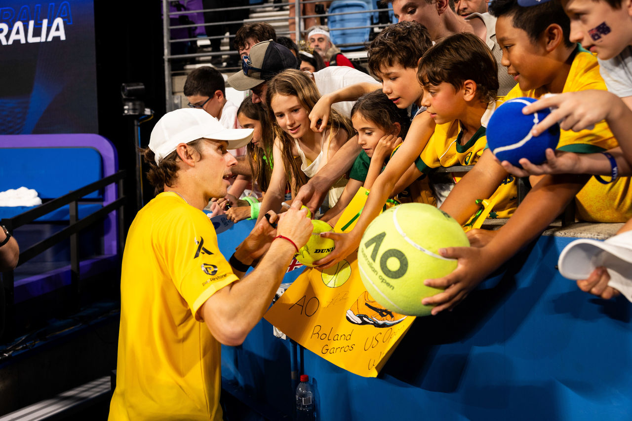 Alex de Minaur signs autographs at the United Cup in Sydney
