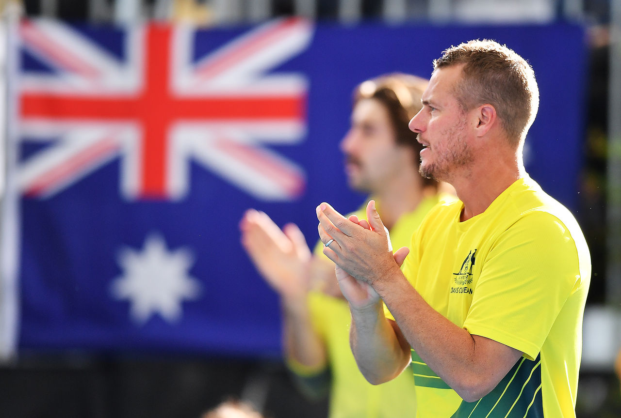 ADELAIDE, AUSTRALIA - MARCH 06: Lleyton Hewitt captain of Australia during the Davis Cup Qualifier Tie singles match between John Millman of Australia and Thiago Seyboth Wild of Brazil   at Memorial Drive on March 06, 2020 in Adelaide, Australia. (Photo by Mark Brake/Getty Images)