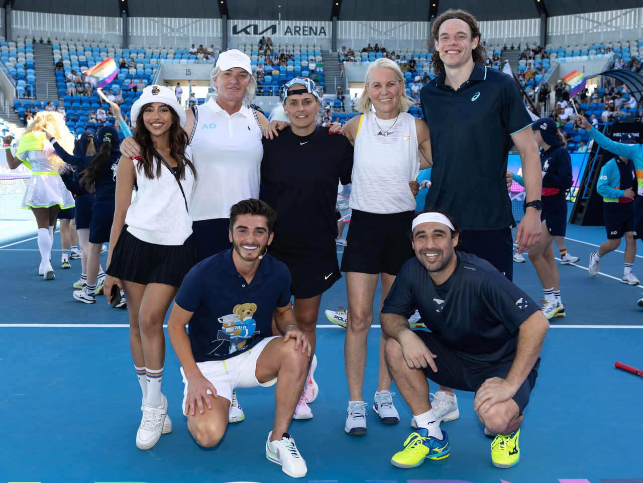 Glam Slam celebrity match featuring Danielle Laidley, Marcos Baghdatis, Josh Cavallo, Rennae Stubbs, Ben Brown, Moana Hope and Maria Thattil at the 2023 Australian Open at Melbourne Park Friday, January 27, 2023. MANDATORY PHOTO CREDIT Tennis Australia/ FIONA HAMILTON