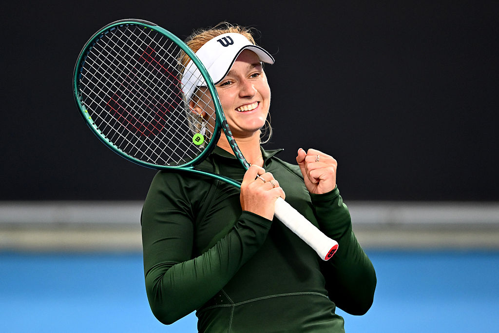 HOBART, AUSTRALIA - JANUARY 15: Taylah Preston of Australia celebrates winning the match against Emma Raducanu of Great Britain during day four of the 2026 Hobart International at Domain Tennis Centre on January 15, 2026 in Hobart, Australia. (Photo by Steve Bell/Getty Images)