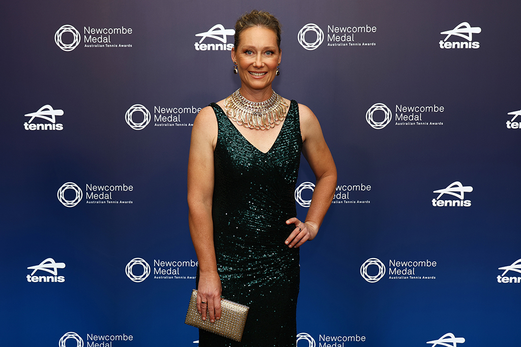 MELBOURNE, AUSTRALIA - DECEMBER 09: Sam Stosur arrives prior to the 2024 Newcombe Medal at Crown Palladium on December 09, 2024 in Melbourne, Australia. (Photo by Graham Denholm/Getty Images for Tennis Australia)
