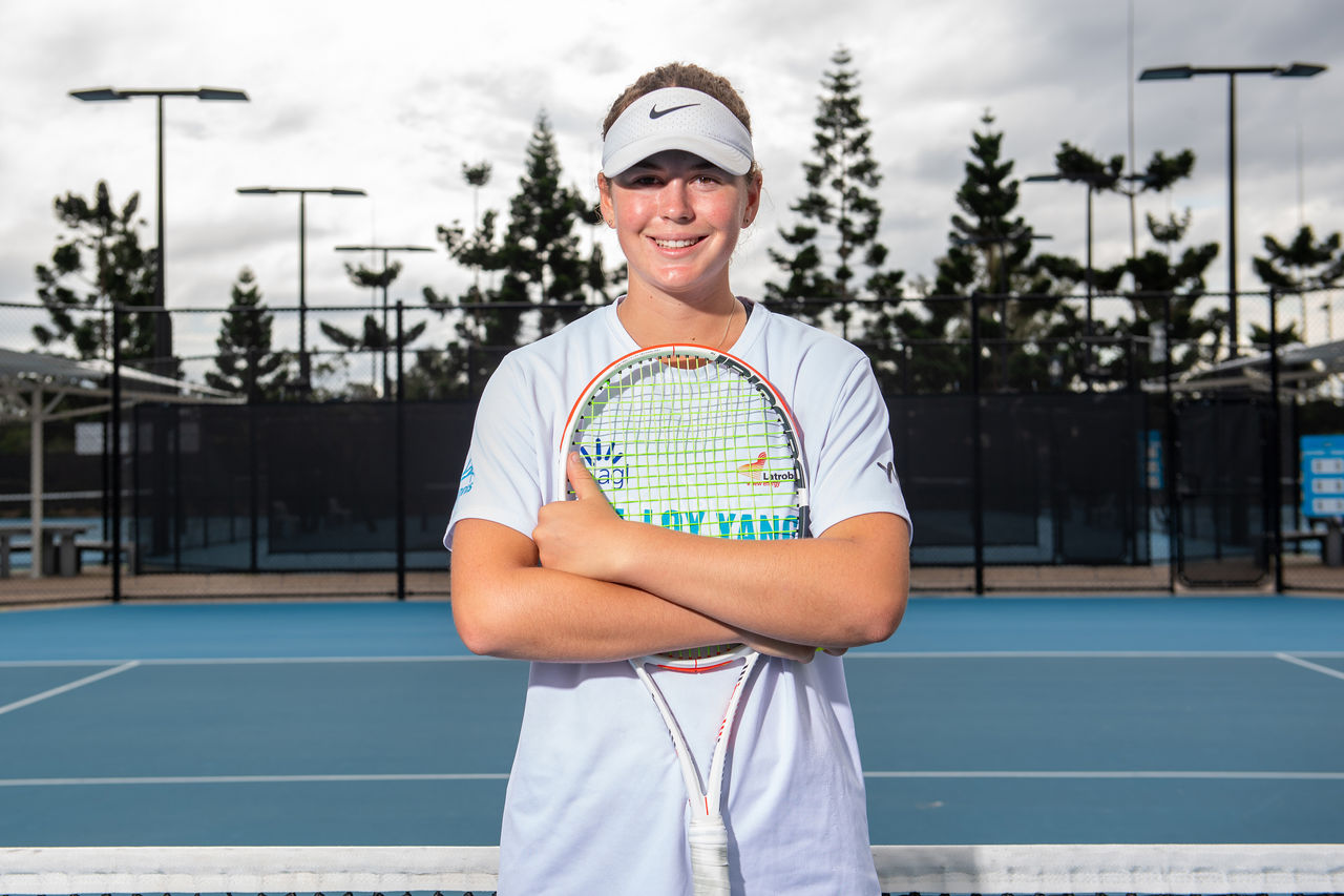 BRISBANE, AUSTRALIA - AUGUST 05: Lily Fairclough poses for a photo National Tennis Academy, Brisbane, 5th August, 2022. MANDATORY PHOTO CREDIT, Tennis Australia/Bradley Kanaris Photography (Photo by Bradley Kanaris/ Tennis Australia)