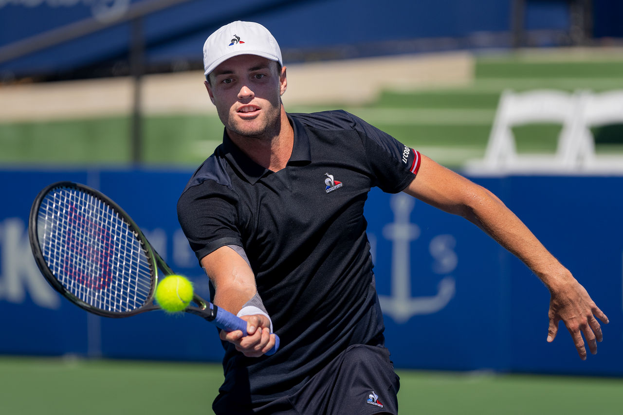 SAN DIEGO, CA - SEPTEMBER 21: Christopher OConnell of Australia competes against fellow countryman Jason Kubler, on Day Three of the San Diego Open ATP 250 tournament at Barnes Tennis Center on September 21, 2022 in San Diego, California. (Photo by Gary Payne/Getty Images)