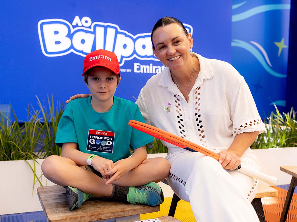 January 17: Emirates and Australian Tennis Foundation Force for Good program. Casey Dellacqua and Pat Cash meet the kids.  Opening Week prior to the 2026 Australian Open Saturday, January 17, 2026. Photo by TENNIS AUSTRALIA/FIONA HAMILTON
