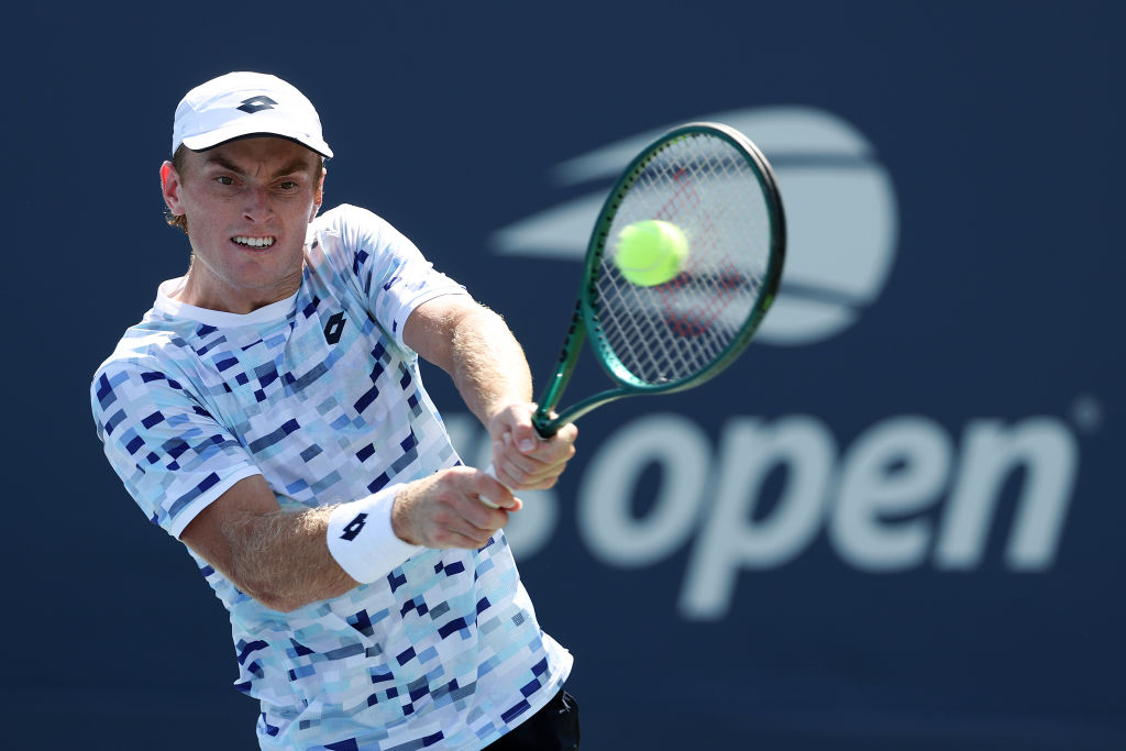 NEW YORK, NEW YORK - AUGUST 27: Tristan Schoolkate of Australia returns against Taro Daniel of Japan during their Men's Singles First Round match on Day Two of the 2024 US Open at the USTA Billie Jean King National Tennis Center on August 27, 2024 in the Flushing neighborhood of the Queens borough of New York City. (Photo by Al Bello/Getty Images)