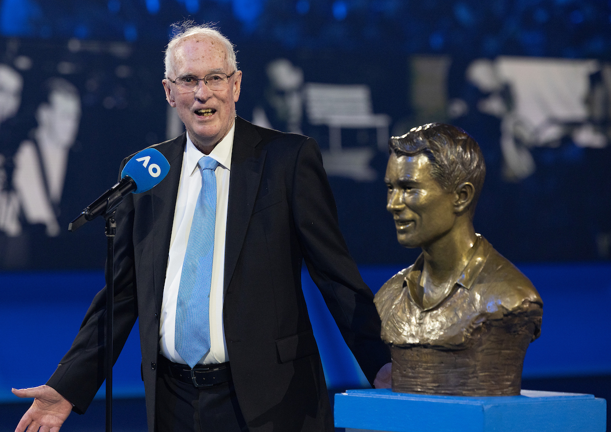 January 28: Bill Bowrey is inducted into the Australian Tennis Hall of Fame on Rod Laver Arenaduring the 2026 Australian Open at Melbourne Park Wednesday, January 28, 2026. Photo by TENNIS AUSTRALIA/FIONA HAMILTON