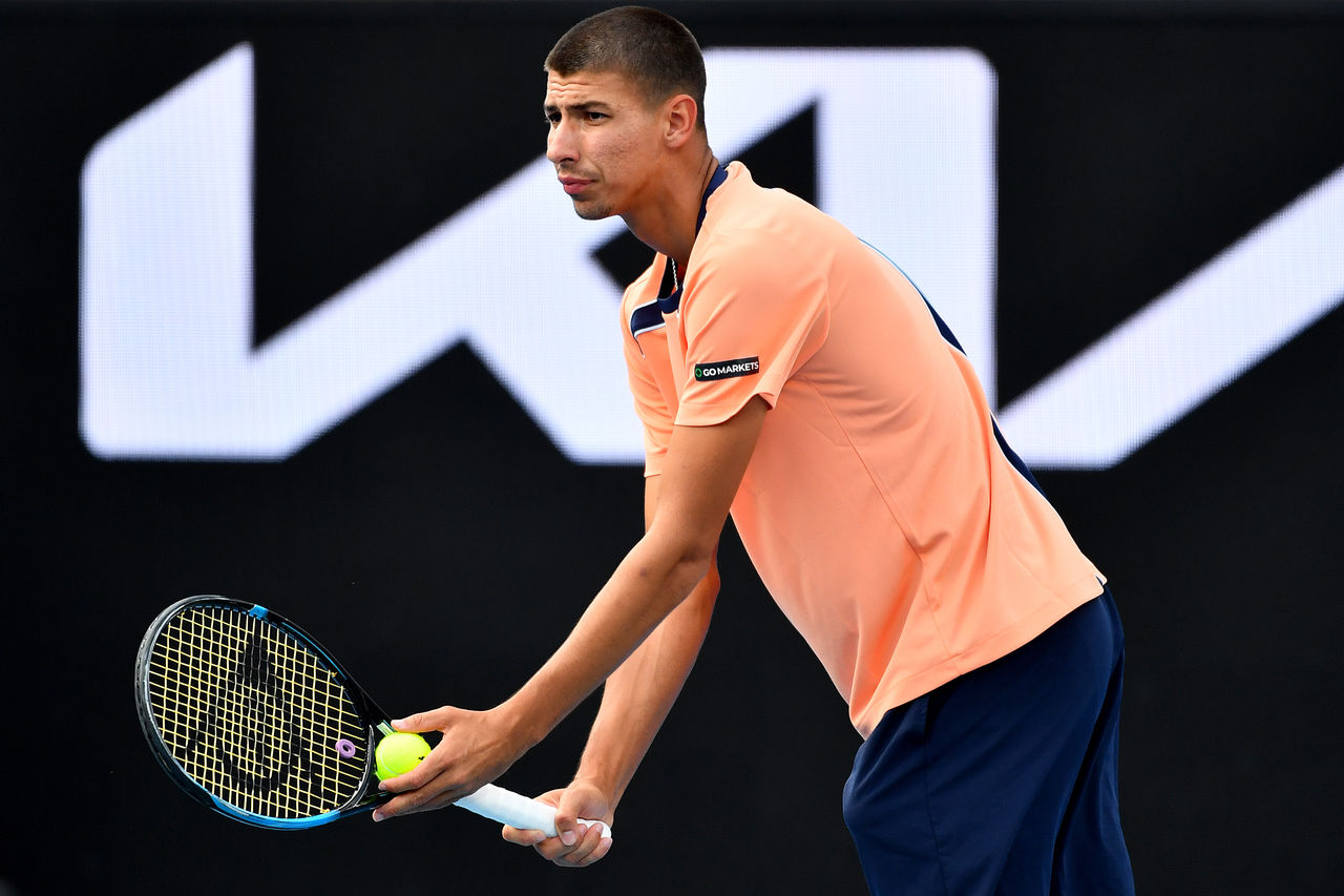 Alexei POPYRIN (AUS) and Marc POLMANS (AUS) play Joe SALISBURY (GBR) and Rajeev RAM (USA) on KIA Arena, Day 7 of the 2023 Australian Open at Melbourne Park, Sunday, January 22, 2023. MANDATORY PHOTO CREDIT Tennis Australia/ JOSH CHADWICK