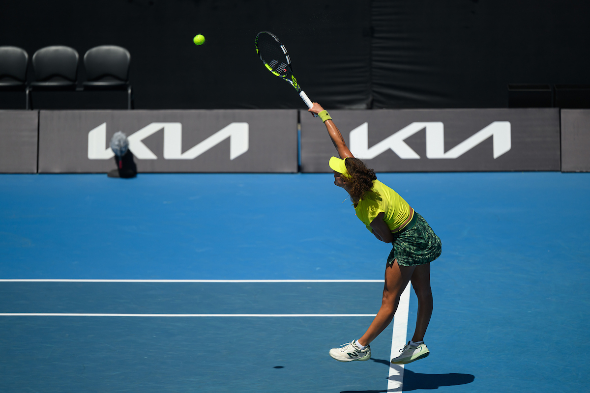 January 21: Tahlia Kokkinis during their Juniors’ Girls Second Round Match on Court 3 at the Australian Open at Melbourne Park on Tuesday, January 21, 2025. Photo by TENNIS AUSTRALIA/ JAMES GOURLEY