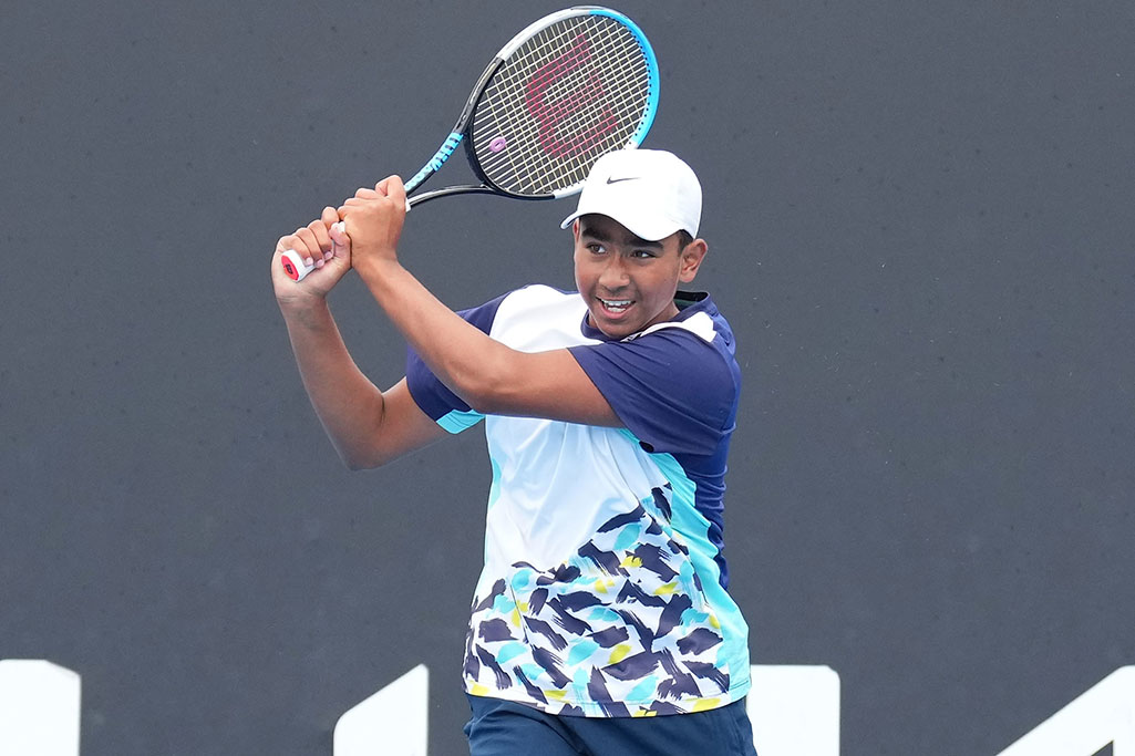 Cooper Kose during the 14/u championships during the December Showdown at Melbourne Park on Monday, December 5, 2022. MANDATORY PHOTO CREDIT Tennis Australia/ SCOTT BARBOUR