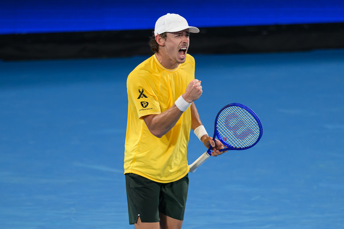 January 6: Alex De Minaur (AUS) during the match between Australia and Czechia at the United Cup in Sydney at Sydney Olympic Park Tennis Centre Tuesday, January 6, 2026. Photo by TENNIS AUSTRALIA/ JAMES GOURLEY