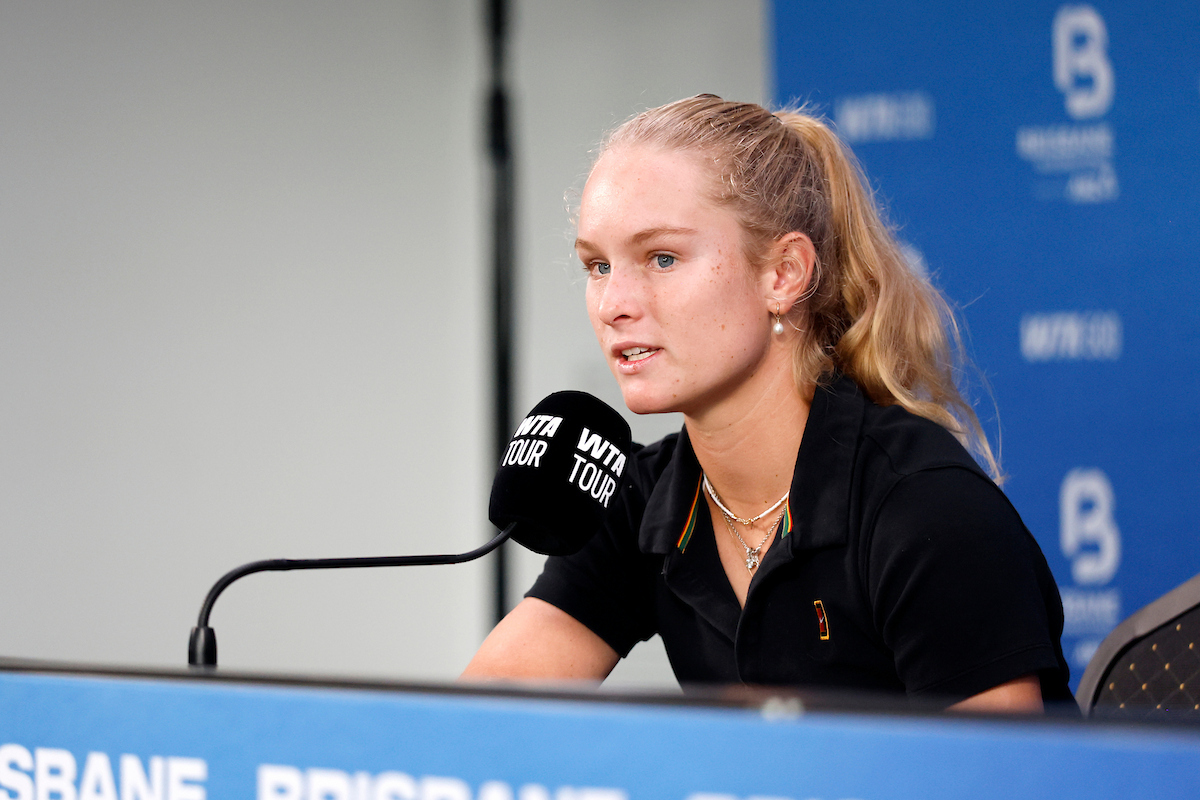 January 3: Emerson Jones (AUS) interview at the Press Conference Room on Media Day prior to the Brisbane International at Queensland Tennis Centre Saturday, January 3, 2026. Photo by TENNIS AUSTRALIA/ Josh Woning